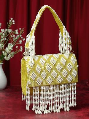 Anekaant coffer lemon green & white harlequin embellished velvet clutch 2