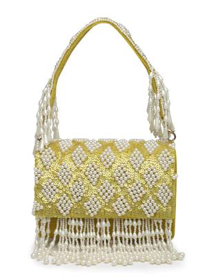 Anekaant coffer lemon green & white harlequin embellished velvet clutch 3