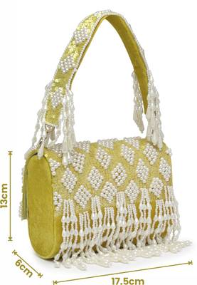 Anekaant coffer lemon green & white harlequin embellished velvet clutch 4