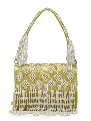 Anekaant coffer lemon green & white harlequin embellished velvet clutch 5