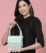 Anekaant coffer cyan & white harlequin embellished velvet clutch