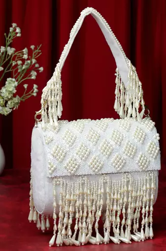coffer white & off white harlequin embellished velvet clutch