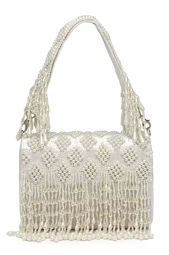 coffer white & off white harlequin embellished velvet clutch