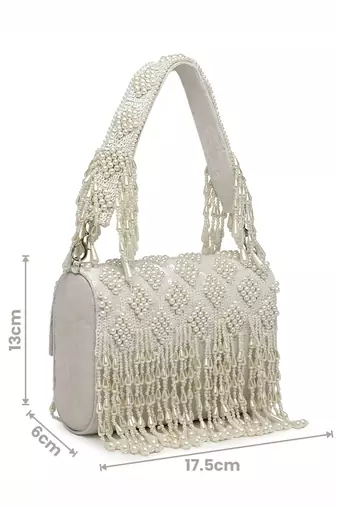 coffer white & off white harlequin embellished velvet clutch