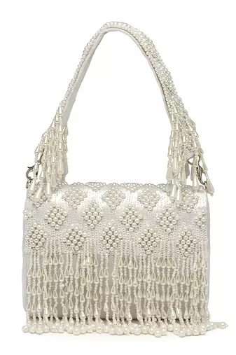coffer white & off white harlequin embellished velvet clutch
