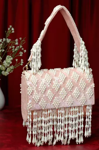 coffer flamingo & white harlequin embellished velvet clutch