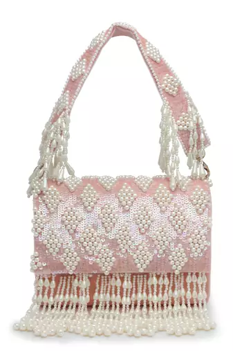 coffer flamingo & white harlequin embellished velvet clutch