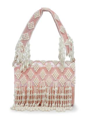 coffer flamingo & white harlequin embellished velvet clutch 5