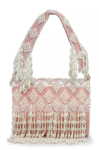 coffer flamingo & white harlequin embellished velvet clutch