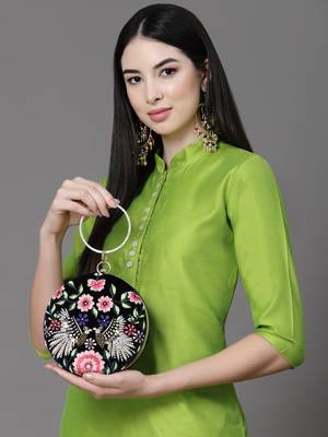 Anekaant gala midnight blue & multi quirky embroidered velvet clutch 1