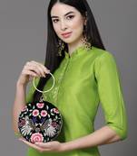 Anekaant gala midnight blue & multi quirky embroidered velvet clutch