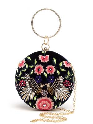 Anekaant gala midnight blue & multi quirky embroidered velvet clutch 3