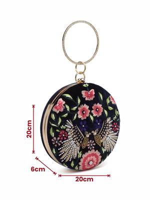 Anekaant gala midnight blue & multi quirky embroidered velvet clutch 4