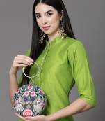 Anekaant gala blue gray & multi quirky embroidered velvet clutch