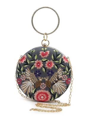 Anekaant gala blue gray & multi quirky embroidered velvet clutch 3