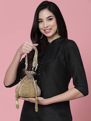 lotus gold stone work embellished faux silk potli 1