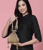 lotus gold stone work embellished faux silk potli