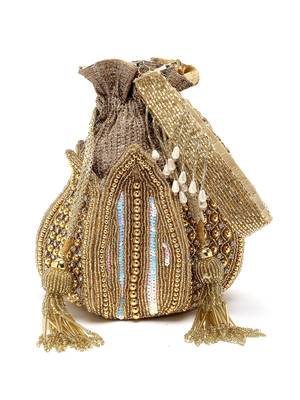 lotus gold stone work embellished faux silk potli 3