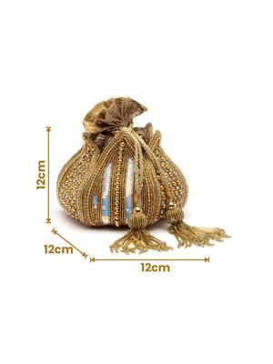 lotus gold stone work embellished faux silk potli 4