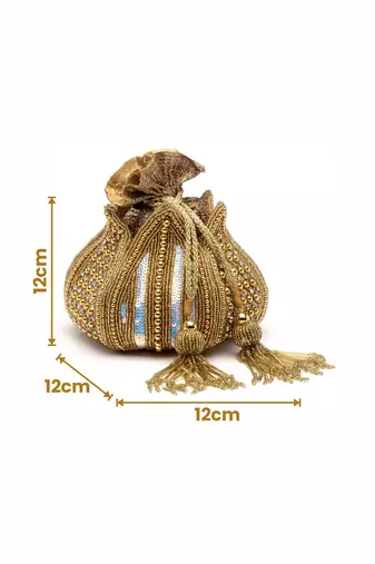 lotus gold stone work embellished faux silk potli