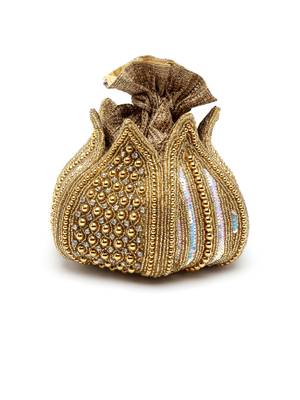 lotus gold stone work embellished faux silk potli 5