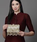 dangle white & gold chevron embellished velvet clutch