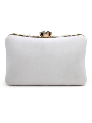 dangle white & gold chevron embellished velvet clutch 5