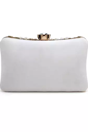 dangle white & gold chevron embellished velvet clutch
