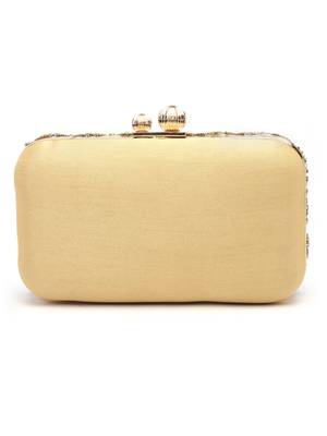 Anekaant adorn camel brown & gold diamond embellished faux silk clutch 5