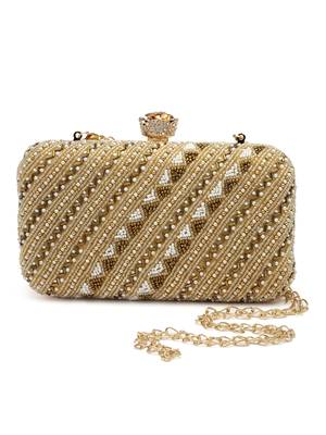 adorn beige & gold embellished faux silk clutch 3