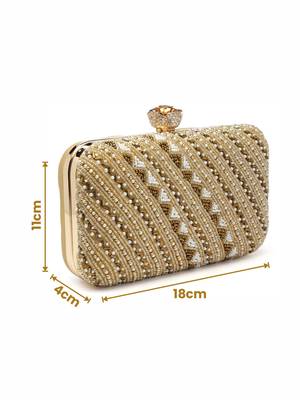 adorn beige & gold embellished faux silk clutch 4