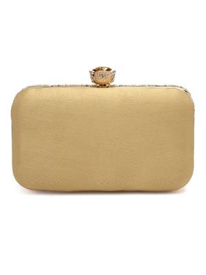 adorn beige & gold embellished faux silk clutch 5