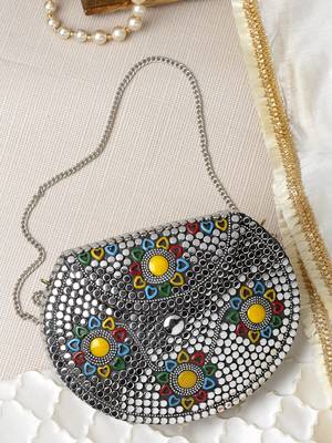 mosaic silver & multi embellished metal clutch 2