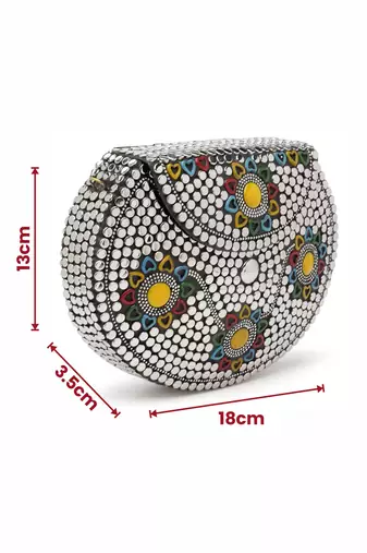 mosaic silver & multi embellished metal clutch