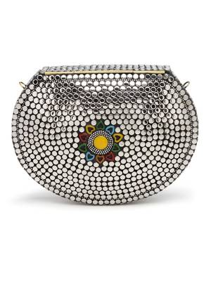 mosaic silver & multi embellished metal clutch 5