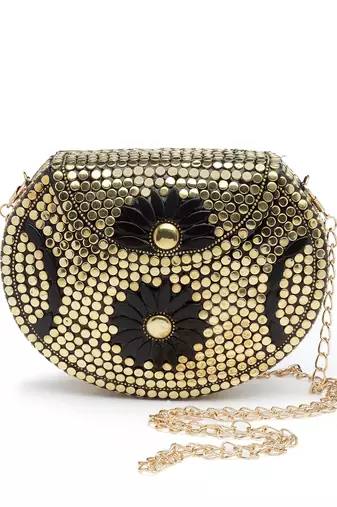 mosaic gold & black embellished metal clutch