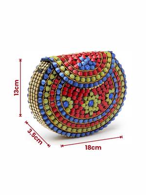 mosaic green, red & blue embellished metal clutch 4