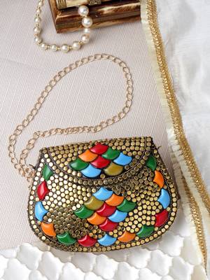 mosaic gold & multi embellished metal clutch 2