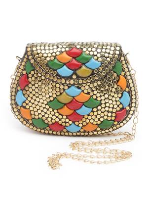mosaic gold & multi embellished metal clutch 3