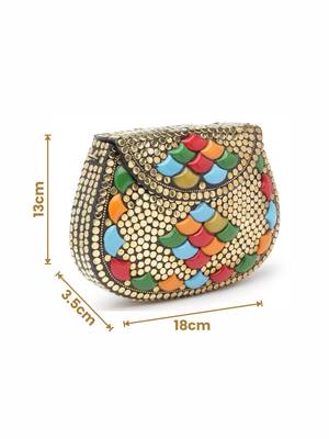 mosaic gold & multi embellished metal clutch 4