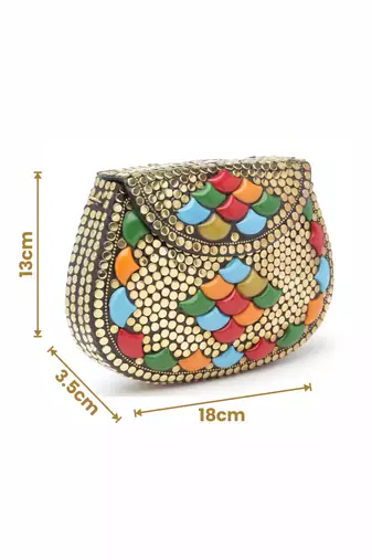 mosaic gold & multi embellished metal clutch