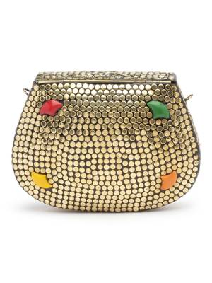 mosaic gold & multi embellished metal clutch 5