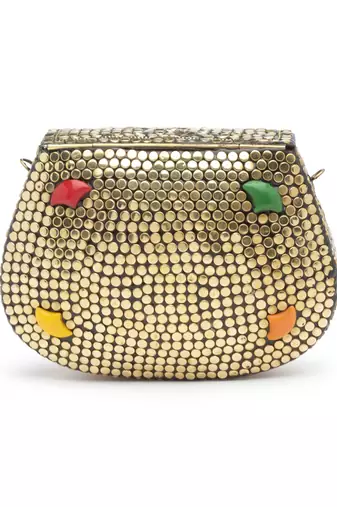 mosaic gold & multi embellished metal clutch