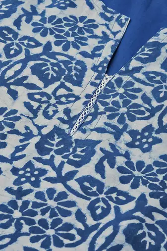   Indigo Hand Block Printed Layered A Line Pure Cotton Kurta
