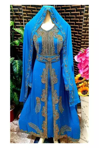 Red Zari & Stone Work Stitched Georgette Kaftan Wedding Dress