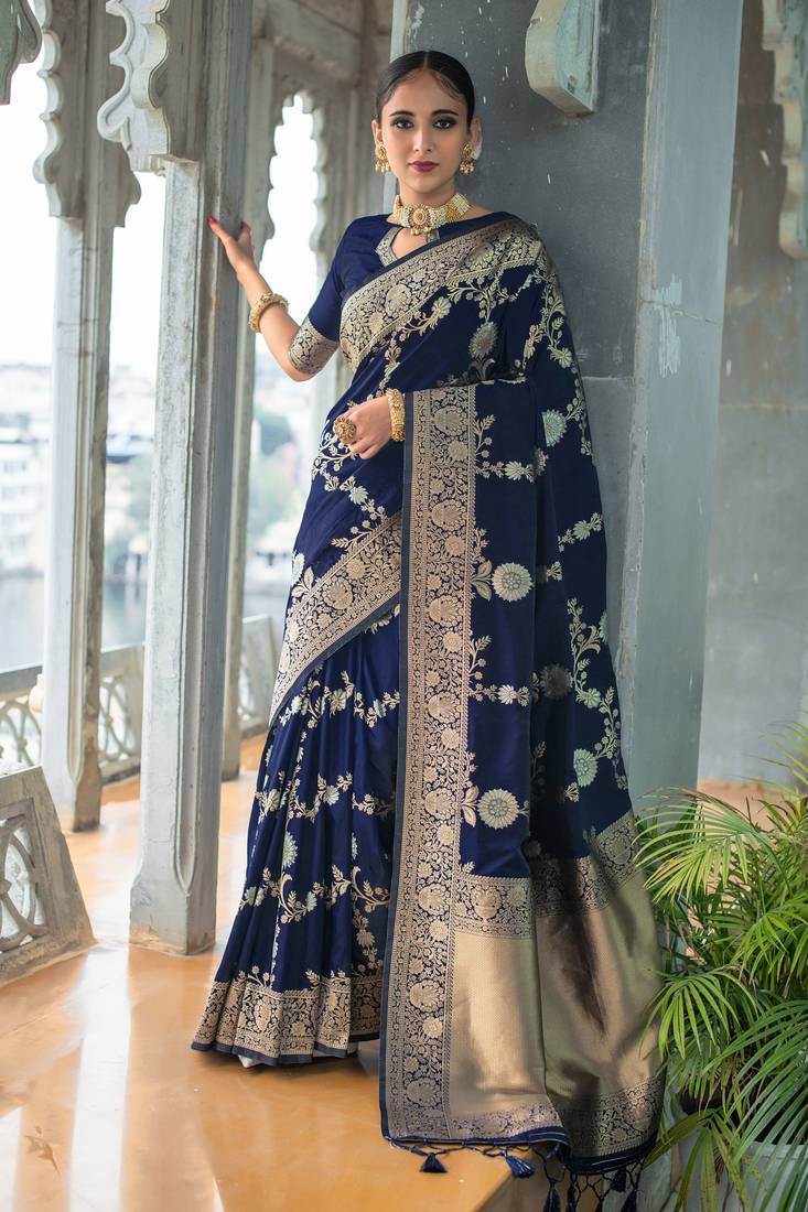 BLUE BANARASI SILK PRETTY SAREE - SHREE SAI TRADING - 4172998