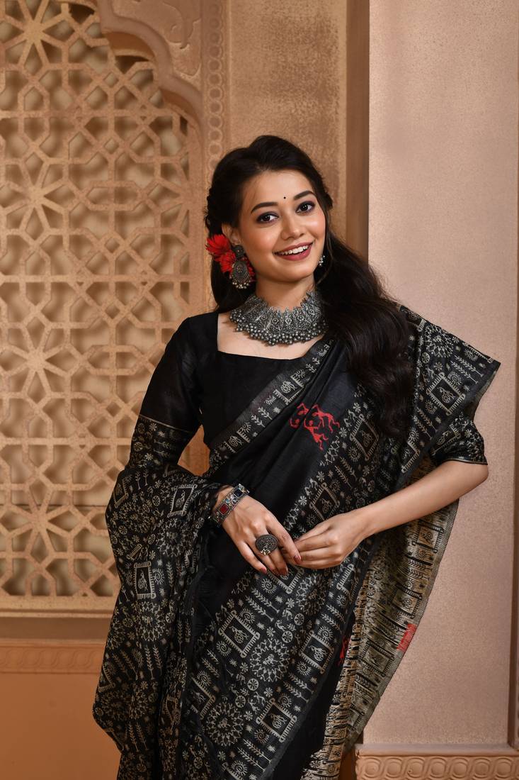 BLACK BANGLOREI RAW  SILK PRETTY SAREE