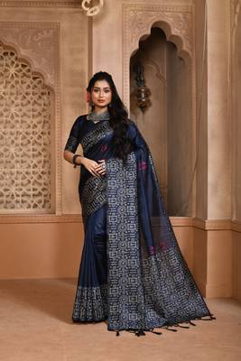 BLUE BANGLOREI RAW  SILK PRETTY SAREE 1