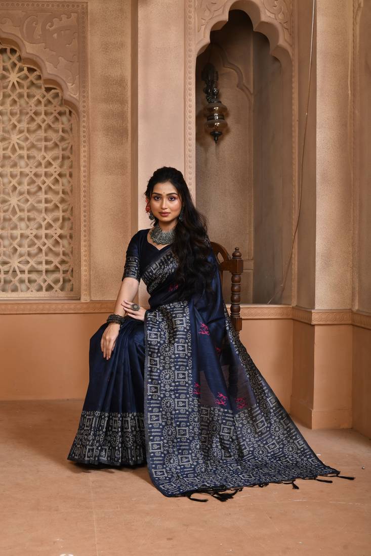 BLUE BANGLOREI RAW  SILK PRETTY SAREE