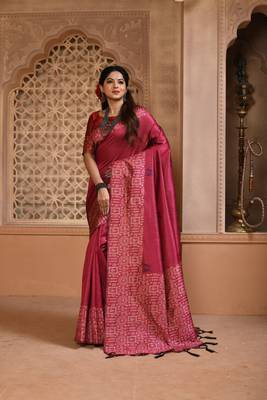 RANI PINK  BANGLOREI RAW  SILK PRETTY SAREE 1
